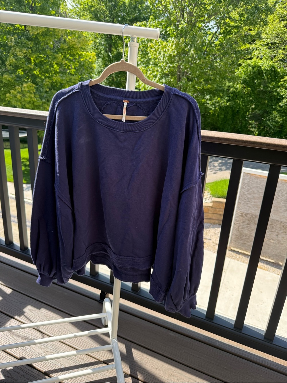 free people trish sweatshirt Navy Blue Oversized Crewneck Sweatshirt
